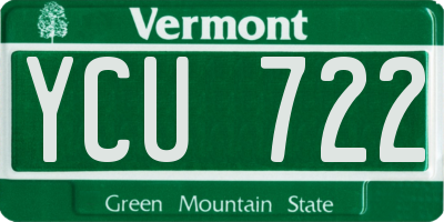 VT license plate YCU722