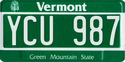 VT license plate YCU987