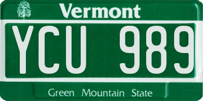 VT license plate YCU989