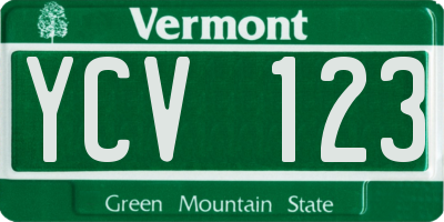 VT license plate YCV123