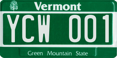 VT license plate YCW001