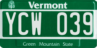 VT license plate YCW039