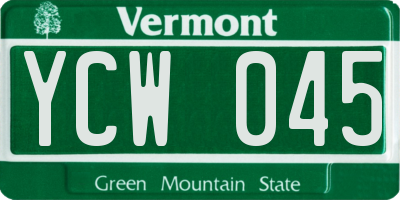VT license plate YCW045