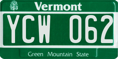 VT license plate YCW062