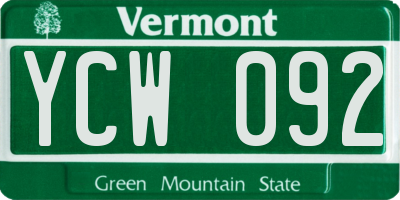 VT license plate YCW092