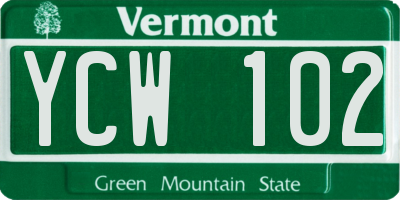 VT license plate YCW102