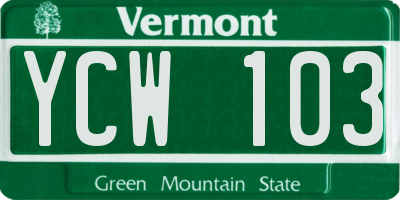 VT license plate YCW103