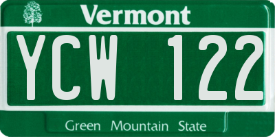 VT license plate YCW122