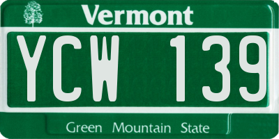 VT license plate YCW139