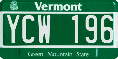 VT license plate YCW196