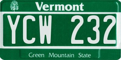 VT license plate YCW232