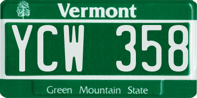 VT license plate YCW358