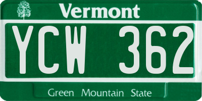 VT license plate YCW362