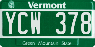 VT license plate YCW378