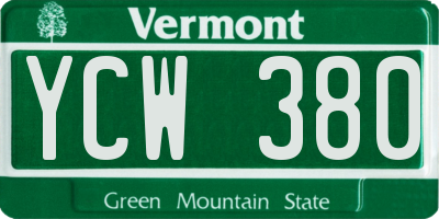 VT license plate YCW380