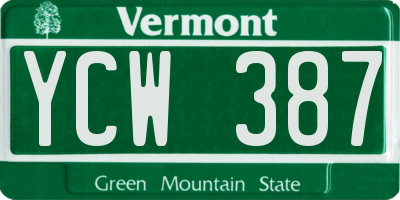 VT license plate YCW387