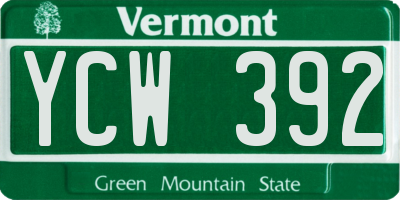 VT license plate YCW392