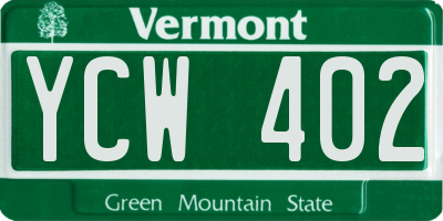 VT license plate YCW402