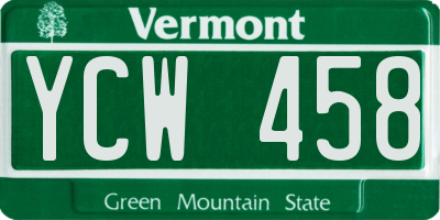 VT license plate YCW458