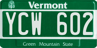 VT license plate YCW602