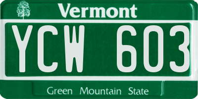 VT license plate YCW603