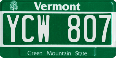VT license plate YCW807