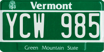VT license plate YCW985