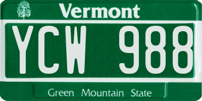 VT license plate YCW988