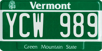 VT license plate YCW989