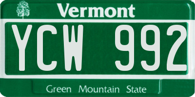 VT license plate YCW992