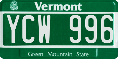 VT license plate YCW996