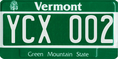 VT license plate YCX002