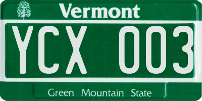 VT license plate YCX003