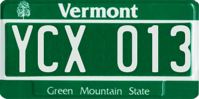 VT license plate YCX013