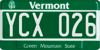 VT license plate YCX026