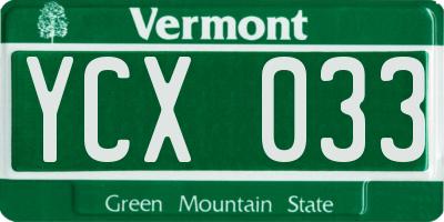 VT license plate YCX033