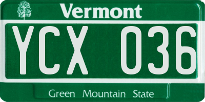 VT license plate YCX036
