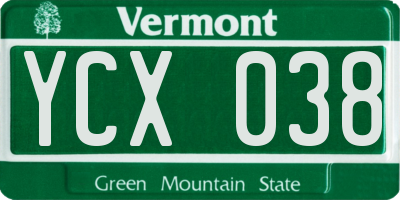 VT license plate YCX038