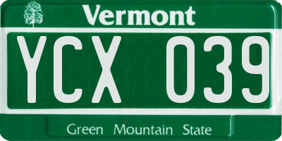 VT license plate YCX039