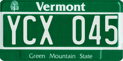 VT license plate YCX045