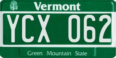 VT license plate YCX062