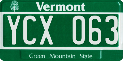 VT license plate YCX063