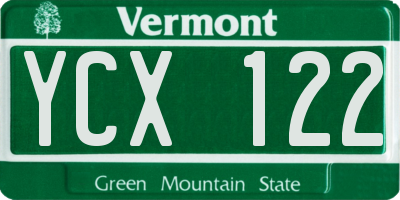VT license plate YCX122