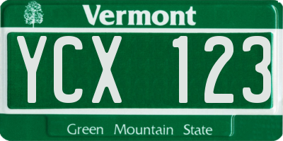 VT license plate YCX123