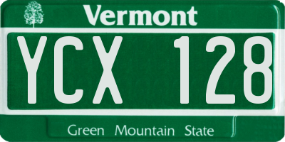 VT license plate YCX128