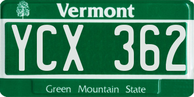 VT license plate YCX362