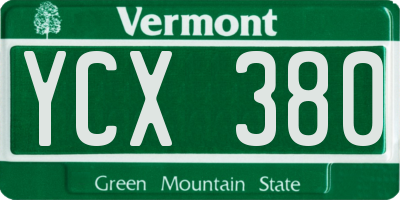 VT license plate YCX380