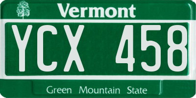 VT license plate YCX458