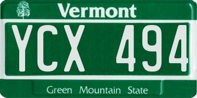 VT license plate YCX494