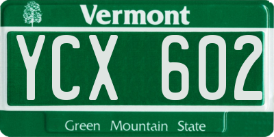 VT license plate YCX602